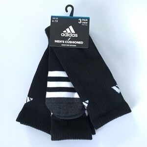 Adidas men’s crew cushioned socks 3 pack size 6-12 black white gray